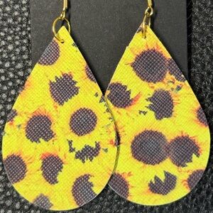 Sunflower Patterned Yellow Earrings